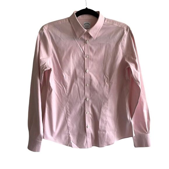 BROOKS BROTHERS Cotton Stretch Button Front Fitted Long Sleeve Shirt Pink 6 - Picture 6 of 7